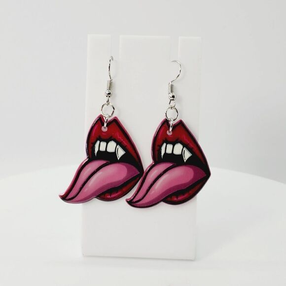Fashion Vampire Teeth Woman Dangle Earrings Acrylic Goth Gothic Drop Earrings - Picture 1 of 5